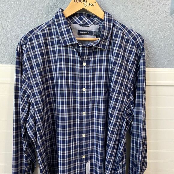 Nautica Blue Gingham Button Down Shirt - Picture 1 of 7